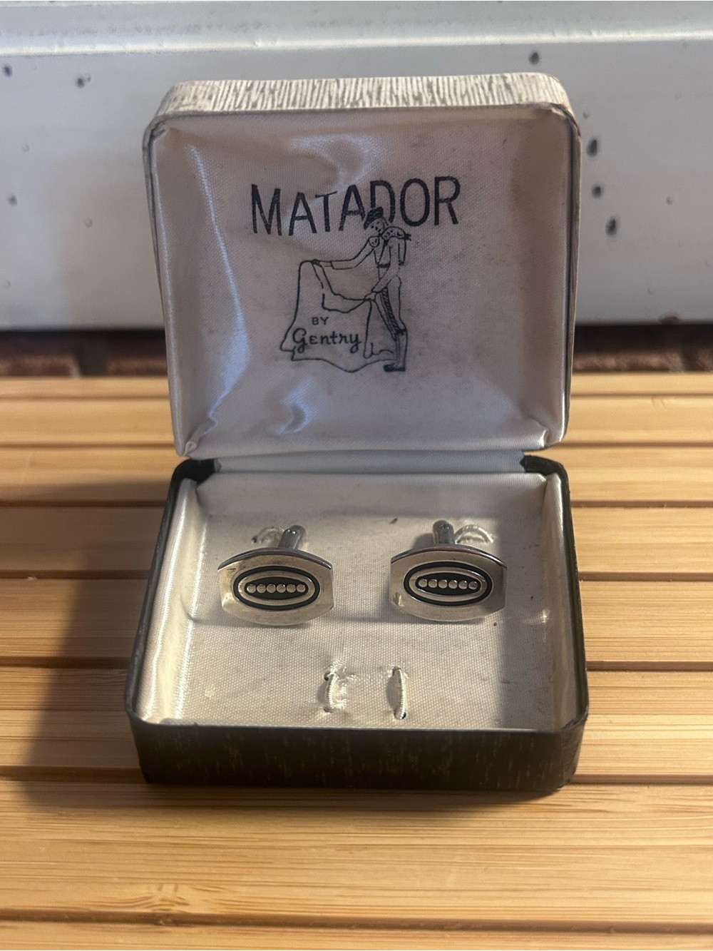 Silver Oval Cufflinks - Black Inlay